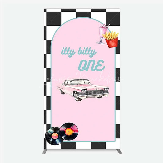 Lofaris Retro 50s Diner Rectangle Backdrop Pink Classic Car and Milkshake 1st Birthday Party Decoration