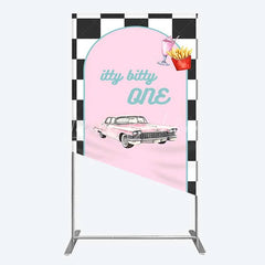 Lofaris Retro 50s Diner Rectangle Backdrop Pink Classic Car and Milkshake 1st Birthday Party Decoration