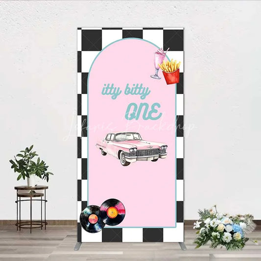 Lofaris Retro 50s Diner Rectangle Backdrop Pink Classic Car and Milkshake 1st Birthday Party Decoration