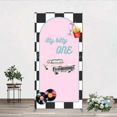 Lofaris Retro 50s Diner Rectangle Backdrop Pink Classic Car and Milkshake 1st Birthday Party Decoration