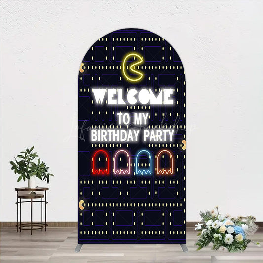 Lofaris Retro Arcade Game Birthday Arch Backdrop Inspired 80s Video Welcome to My Party Neon Sign Decor