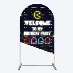 Lofaris Retro Arcade Game Birthday Arch Backdrop Inspired 80s Video Welcome to My Party Neon Sign Decor