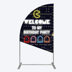 Lofaris Retro Arcade Game Birthday Half Moon Arch Backdrop Inspired 80s Video Welcome to My Party Neon Sign Decor
