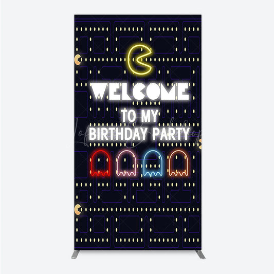 Lofaris Retro Arcade Game Birthday Rectangle Backdrop Inspired 80s Video Welcome to My Party Neon Sign Decor
