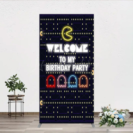 Lofaris Retro Arcade Game Birthday Rectangle Backdrop Inspired 80s Video Welcome to My Party Neon Sign Decor