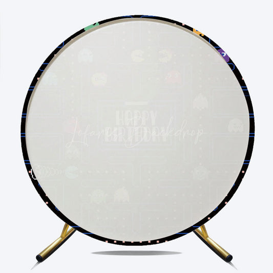Lofaris Retro Arcade Game Birthday Round Backdrop 80s Video Boy Party Pixelated Maze and Ghosts Photo Prop