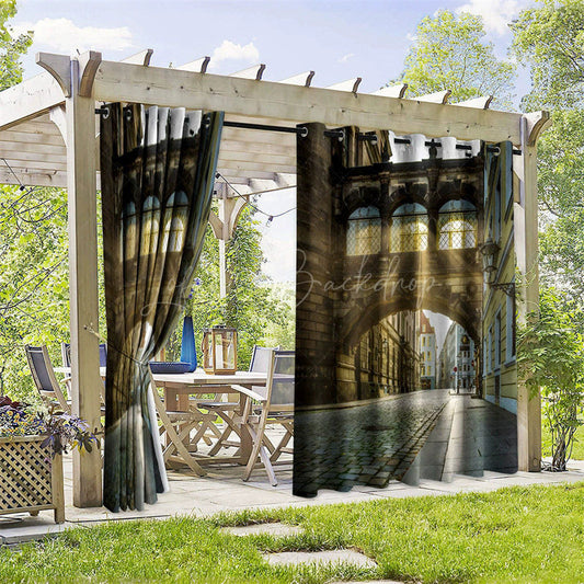 Lofaris Retro Architecture Waterproof Printed Outdoor Curtains