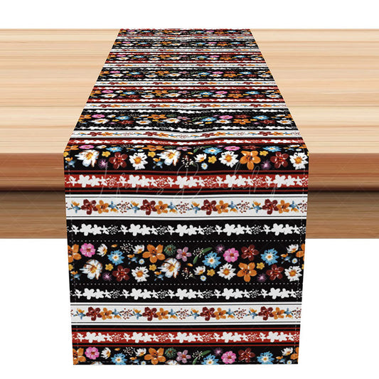 Lofaris Retro Aztec Style Table Runner with Floral and Stripe Pattern for Boho Southwest Kitchen Decor