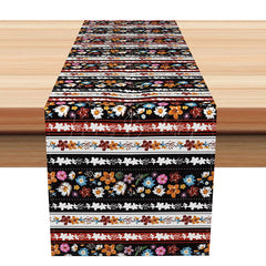 Lofaris Retro Aztec Style Table Runner with Floral and Stripe Pattern for Boho Southwest Kitchen Decor