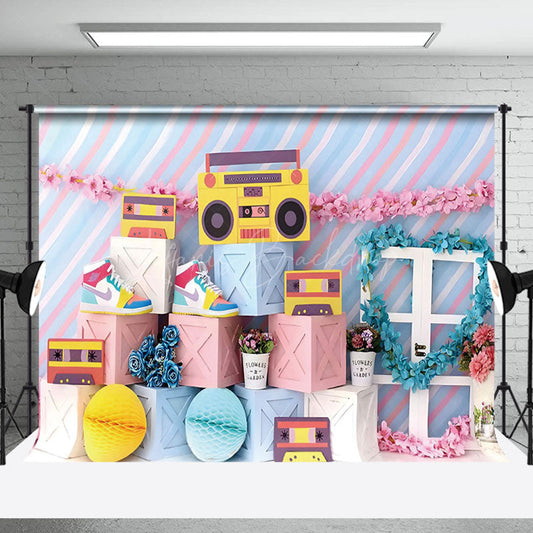 Lofaris Retro Back To 90S Baby Cake Smash Photography Backdrop