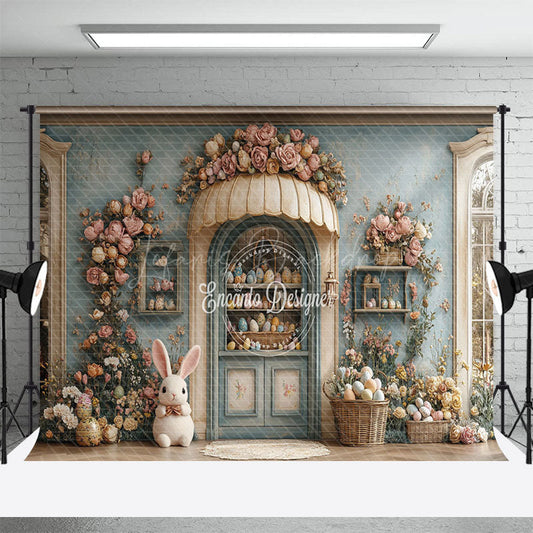 Lofaris Retro Beige Blue Egg Boutique Floral Easter Backdrop