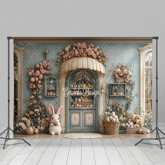 Lofaris Retro Beige Blue Egg Boutique Floral Easter Backdrop