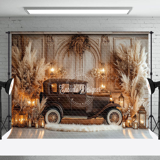 Lofaris Retro Beige Wall Brown Truck Boho Wedding Backdrop