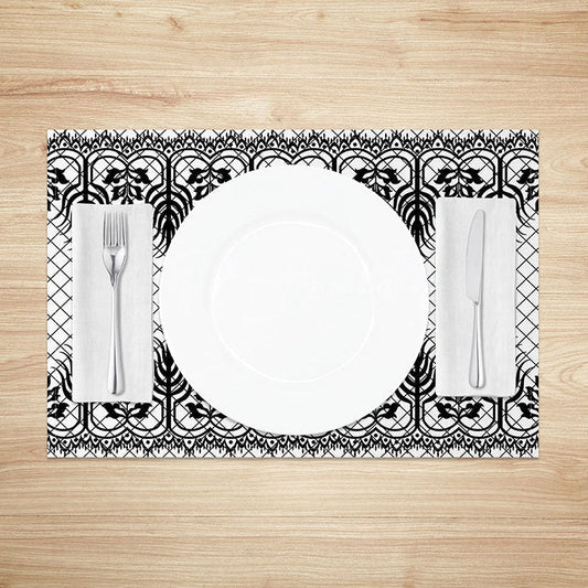 Lofaris Retro Black and White Abstract Floral Set of 4 Placemats for Vintage Modern Farmhouse Dining Decor