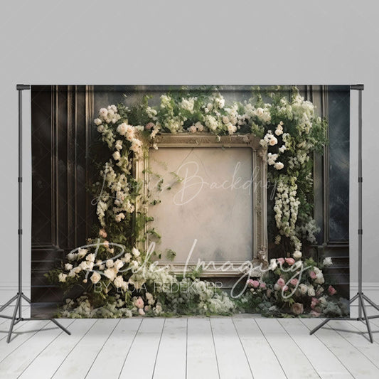 Lofaris Retro Black Wall Floral Frame Wedding Photo Backdrop