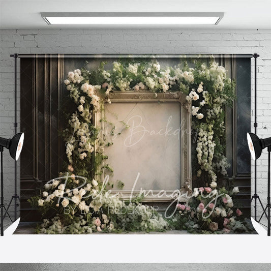 Lofaris Retro Black Wall Floral Frame Wedding Photo Backdrop
