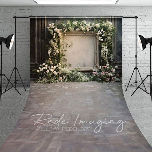Lofaris Retro Black Wall Floral Frame Wedding Sweep Backdrop