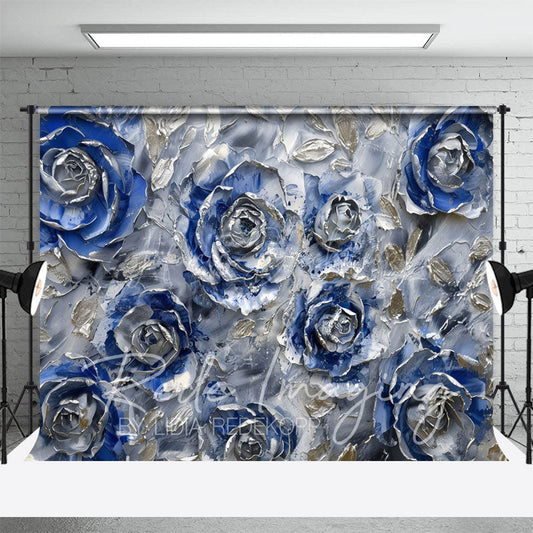 Lofaris Retro Blue Abstract Floral Fine Art Photo Backdrop