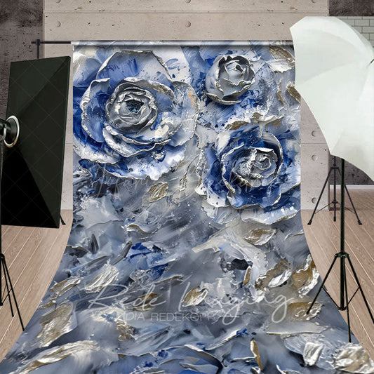 Lofaris Retro Blue Abstract Floral Fine Art Sweep Backdrop