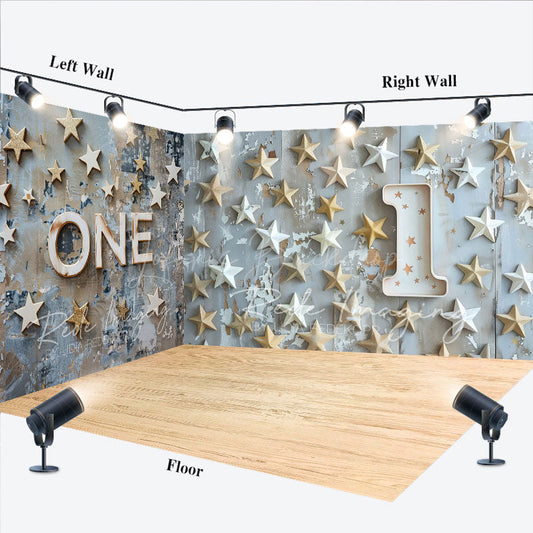 Lofaris Retro Blue One Birthday Cake Smash Room Set Backdrop