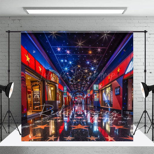 Lofaris Retro Blue Red Starry Cinema Cake Smash Photo Backdrop