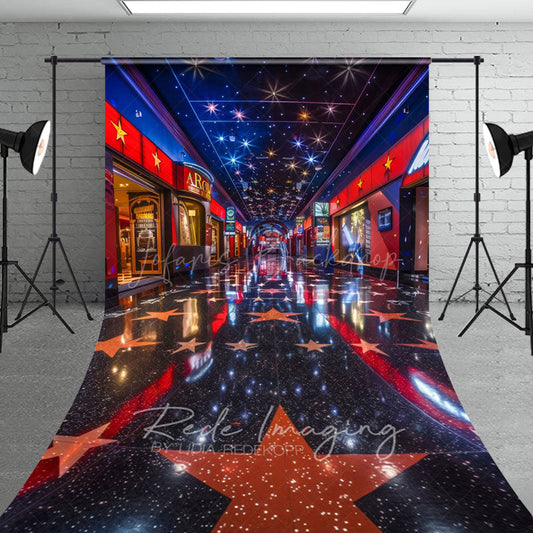 Lofaris Retro Blue Red Starry Cinema Cake Smash Sweep Backdrop
