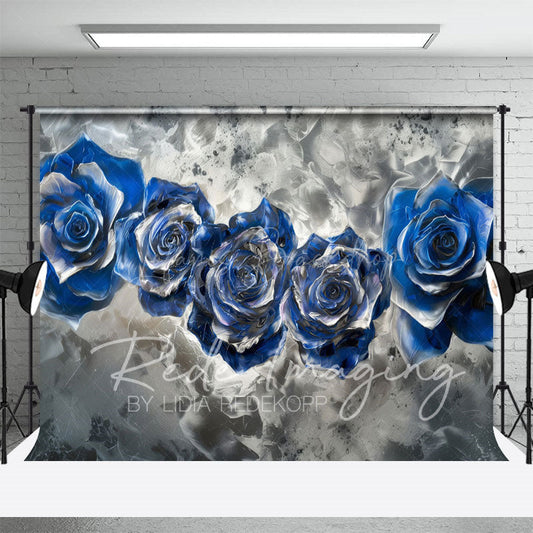 Lofaris Retro Blue Silver Abstract Floral Photo Backdrop
