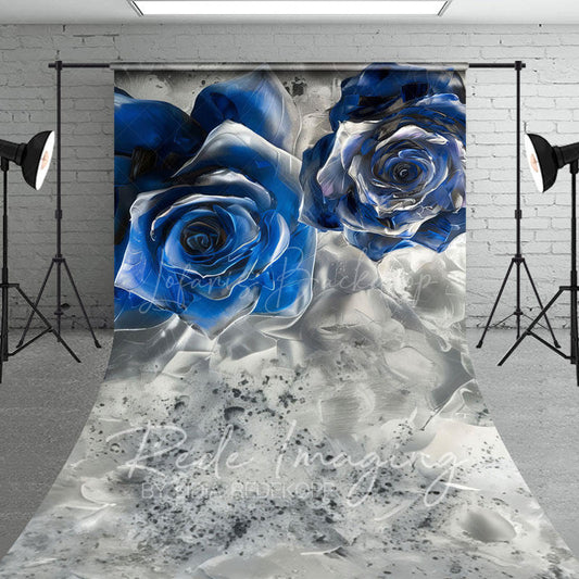 Lofaris Retro Blue Silver Abstract Floral Sweep Backdrop