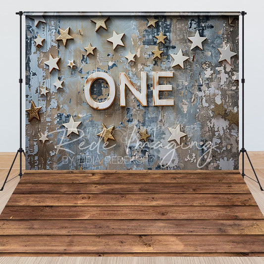 Lofaris Retro Blue Stars One Cake Smash Combo Set Backdrop