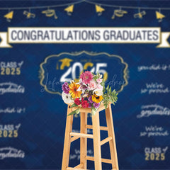 Lofaris Retro Blue Step And Repeat Congrats Grad Backdrop