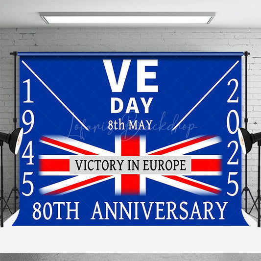 Lofaris Retro Blue Uk Flag Commemorates VE Day Backdrop