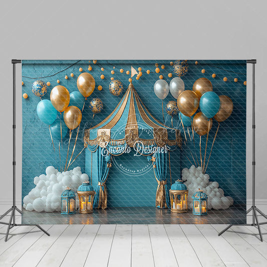 Lofaris Retro Blue Wall Circus Tent Cake Smash Backdrop