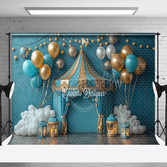 Lofaris Retro Blue Wall Circus Tent Cake Smash Backdrop