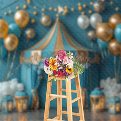 Lofaris Retro Blue Wall Circus Tent Cake Smash Backdrop