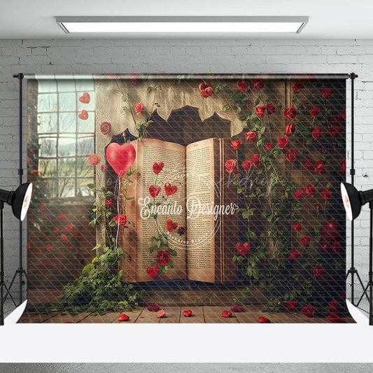 Lofaris Retro Book Rose Floral Love Valentines Day Backdrop