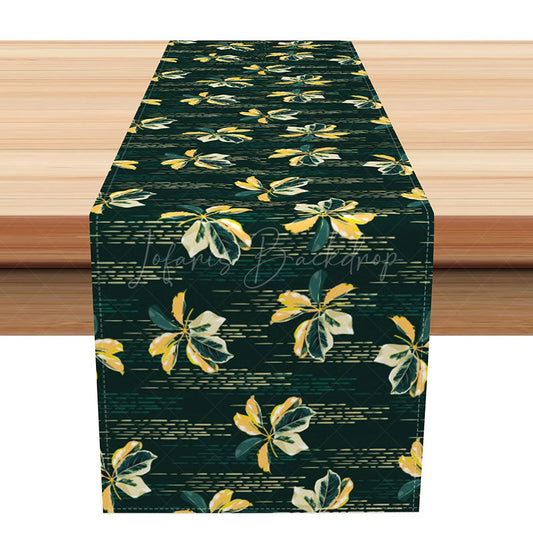 Lofaris Retro Botanical Table Runner with Dark Green Lines and Plants for Mid-Century Modern Dining Decor