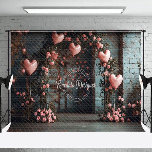 Lofaris Retro Bricks Wall Floral Arch Pink Balloon Backdrop