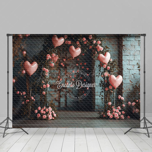 Lofaris Retro Bricks Wall Floral Arch Pink Balloon Backdrop