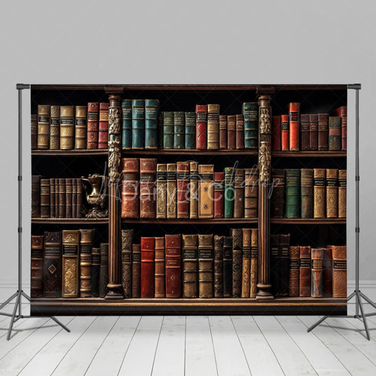 Lofaris Retro Brown Bookshelf Braided Rug Combo Set Backdrop