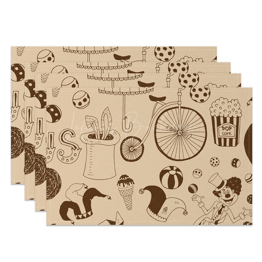 Lofaris Retro Brown Clown Circus Pattern Set Of 4 Placemats