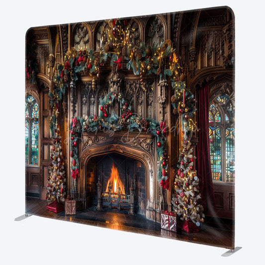 Lofaris Retro Brown Wall Fireplace Tension Fabric Backdrop