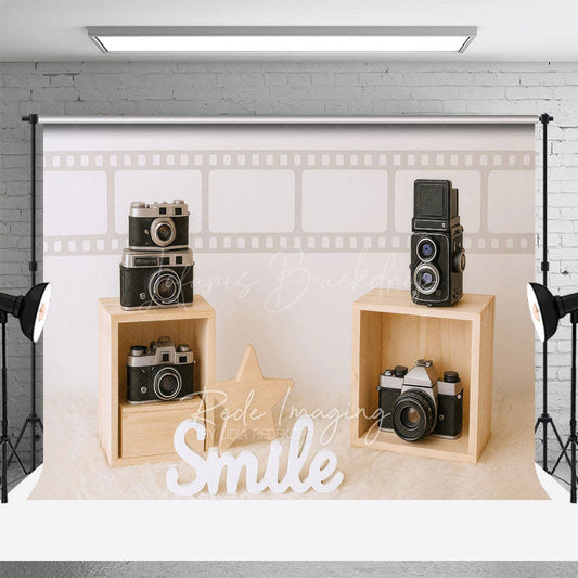 Lofaris Retro Camera Sound System Smile Cake Smash Backdrop