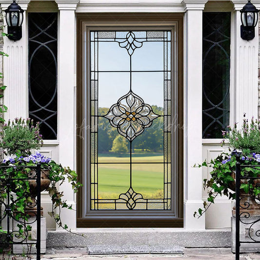 Lofaris Retro Clear Glass Window Green Field Door Cover