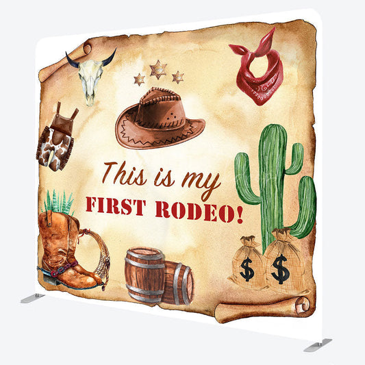 Lofaris Retro Cowboy First Rodeo Square Tension Backdrop