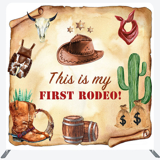 Lofaris Retro Cowboy First Rodeo Square Tension Backdrop