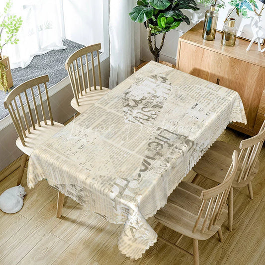 Lofaris Retro Cream Newspaper Print Rectangle Tablecloth Vintage Typography Life Style Shabby Chic Dining Decor