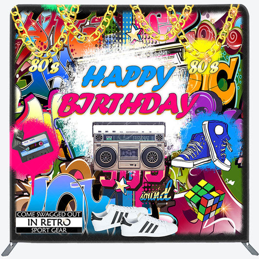 Lofaris Retro Dancing World Birthday Square Tension Backdrop
