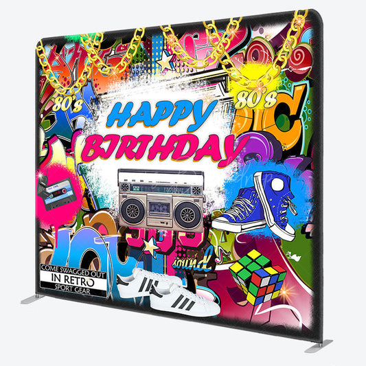 Lofaris Retro Dancing World Birthday Square Tension Backdrop