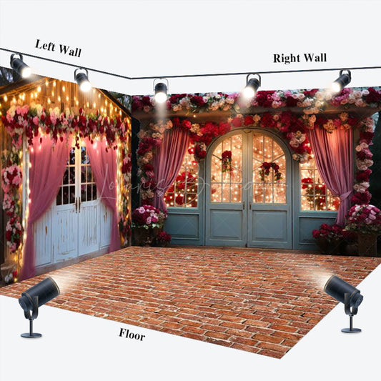 Lofaris Retro Door Curtain Lighted Floral Room Set Backdrop