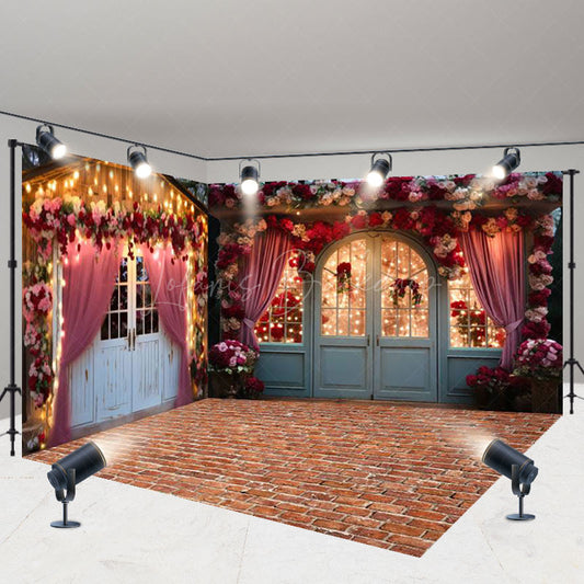 Lofaris Retro Door Curtain Lighted Floral Room Set Backdrop